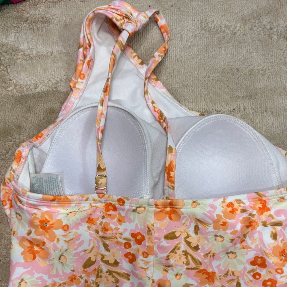 Kona Sol Pink and Orange Floral One-Piece Swimsuit - Medium - Picture 3 of 4